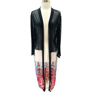 Sacred Threads NWOT Sheer Embroidered Floral Open Cardigan Black Womens One Size
